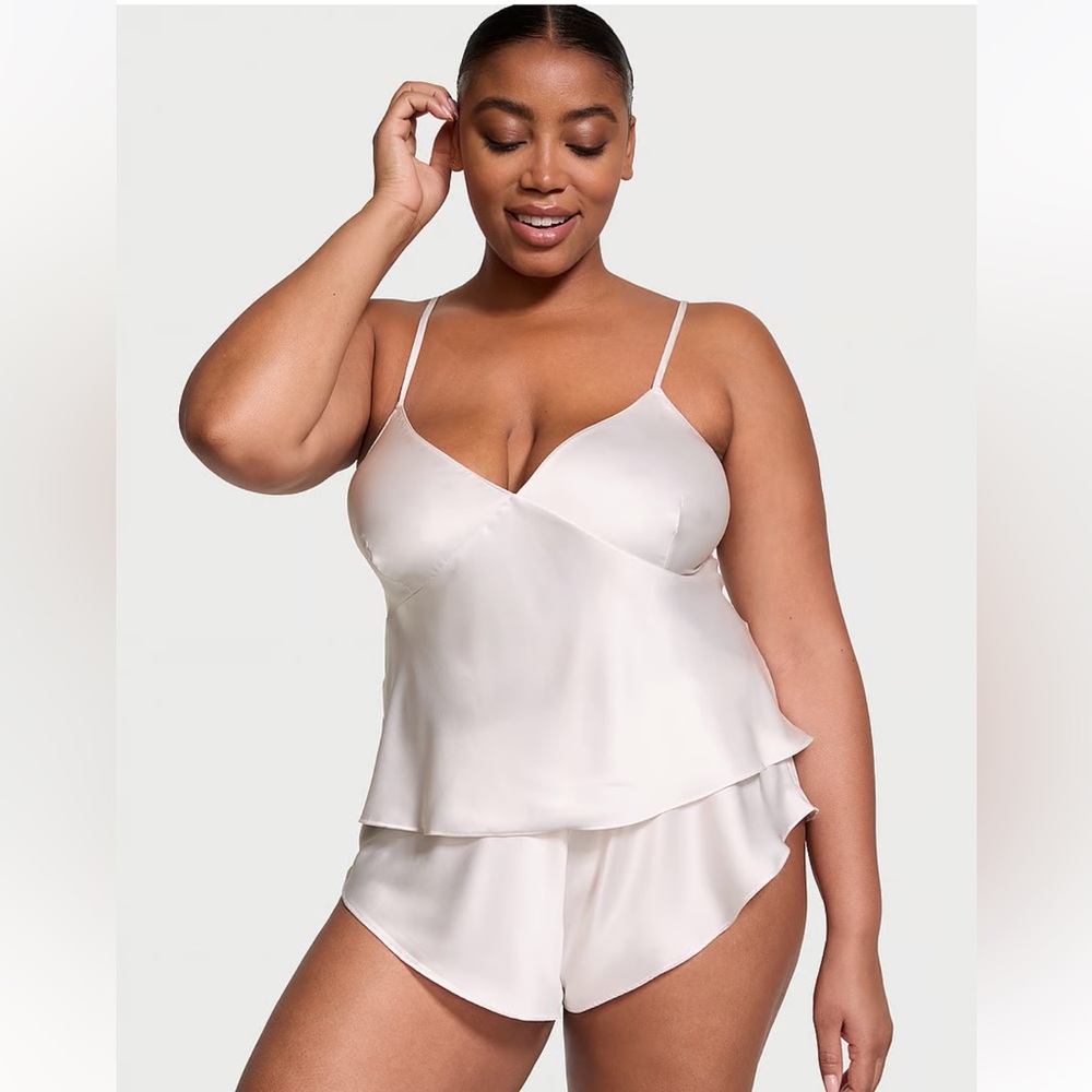 Victoria secret satin open back cami and shorts set coconut white